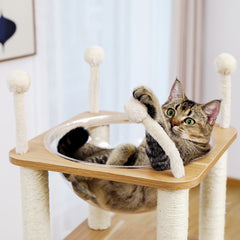 Modern Wooden Cat Tree Multi-Level Cat Tower With Fully Sisal Covering Scratching Posts, Deluxe Condos And Large Space Capsule Nest