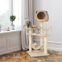 Five-story cat tree with hammock