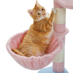 Flower Cat Tree 47.2" Multi-Level Cat Tower with Sisal Covered Scratching Posts,Cute Cat Condo for Indoor Small Medium Cats, Pink Top Perch, Ramp, Fluffy Ball, Blue