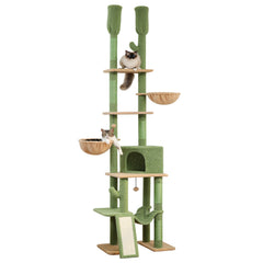 Cactus Cat Tree Floor to Ceiling Cat Tower with Adjustable Height (85-112 Inches), 7 Tiers Climbing Activity Center with Cozy Hammocks