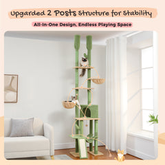 Cactus Cat Tree Floor to Ceiling Cat Tower with Adjustable Height (85-112 Inches), 7 Tiers Climbing Activity Center with Cozy Hammocks