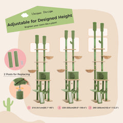 Cactus Cat Tree Floor to Ceiling Cat Tower with Adjustable Height (85-112 Inches), 7 Tiers Climbing Activity Center with Cozy Hammocks