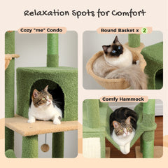 Cactus Cat Tree Floor to Ceiling Cat Tower with Adjustable Height (85-112 Inches), 7 Tiers Climbing Activity Center with Cozy Hammocks