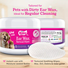 Biidey Dogs & Cats Ear Cleaner Wipes, Aloe, Fragrance Free and Natual, Soothing Odor Control Reduce Pet Dirt Wax, Sooths & Deodorizes, Cleanse & Moisturize, 50 Count