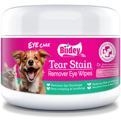 Biidey Pets, Dog & Cats Eyes Stain Remover Wipes, Aloe & Chamomile, Puppies loves, 60 Count Gentle Wipes, Easy Dirt Cleaner for Eye,Paws & Face, Convenient, Safe & Fragrance Free, Biodegradable