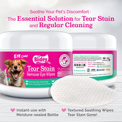 Biidey Pets, Dog & Cats Eyes Stain Remover Wipes, Aloe & Chamomile, Puppies loves, 60 Count Gentle Wipes, Easy Dirt Cleaner for Eye,Paws & Face, Convenient, Safe & Fragrance Free, Biodegradable